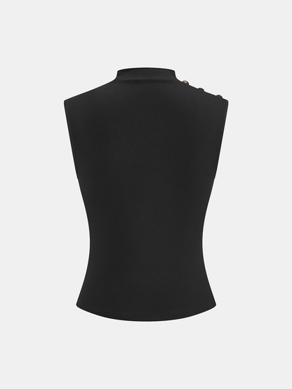 Ruched Mock Neck Sleeveless Top