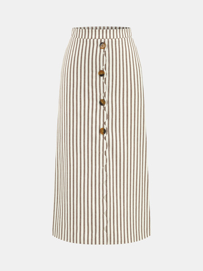 Cotton Striped Sleeveless Top & Midi Skirt Set