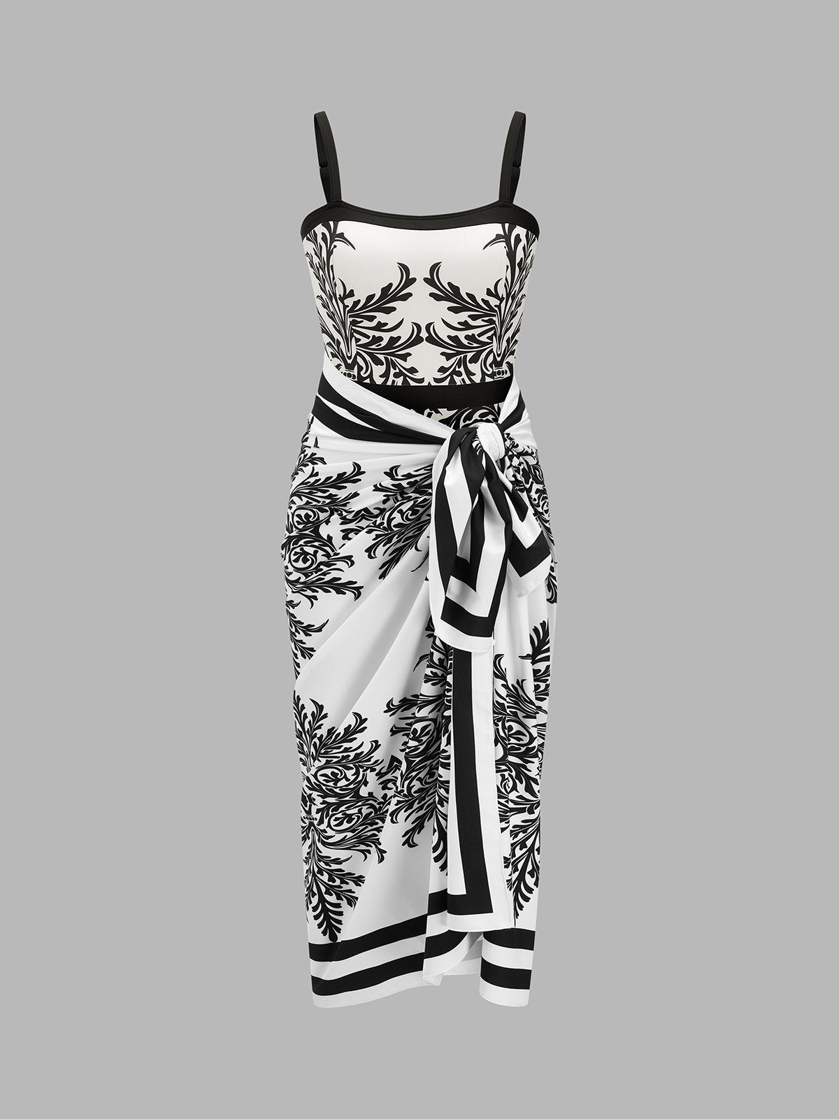 Baroque Print One-Piece Swimsuit & Sarong Set
