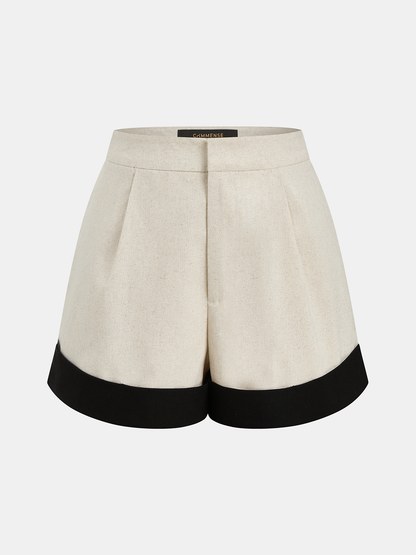Contrast Trim Cotton Linen Top & Shorts Set