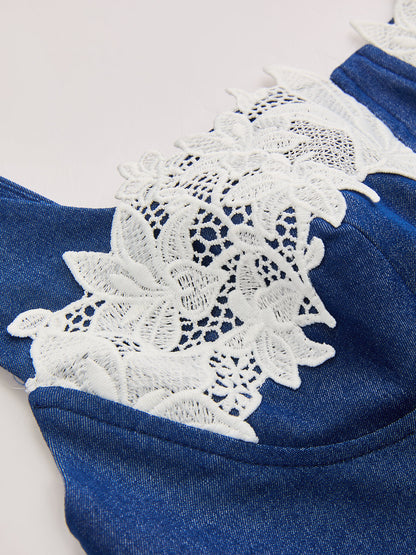 Lace Trim Cami Crop Top & Shorts Set