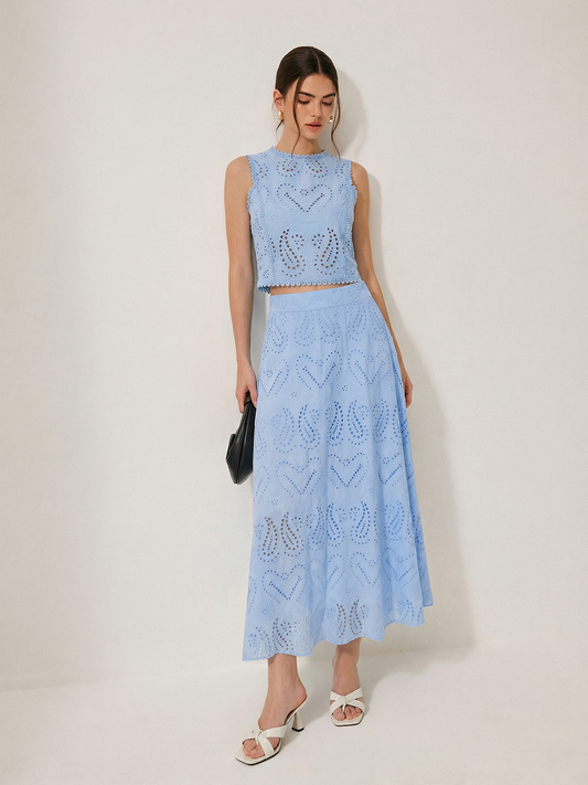 Eyelet Embroidery Top & Maxi Skirt Set
