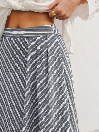 Pocket Detail Striped Midi Skirt