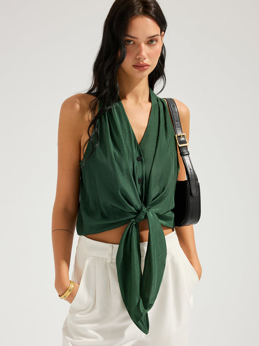 V-Neck Tie-Front Sleeveless Top