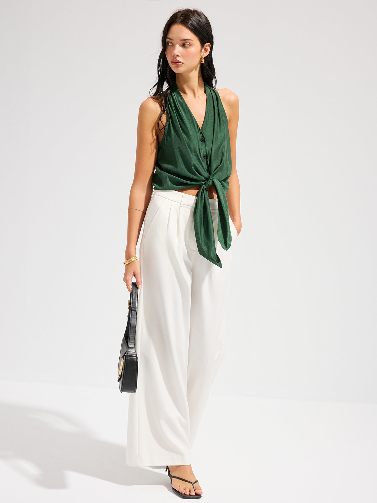 V-Neck Tie-Front Sleeveless Top