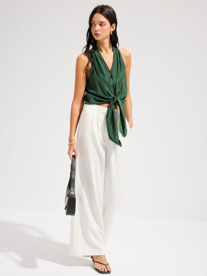 V-Neck Tie-Front Sleeveless Top