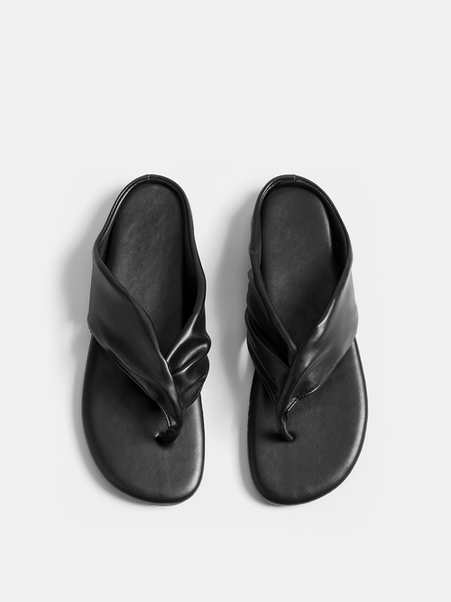 Faux Leather Twisted Thong Sandals
