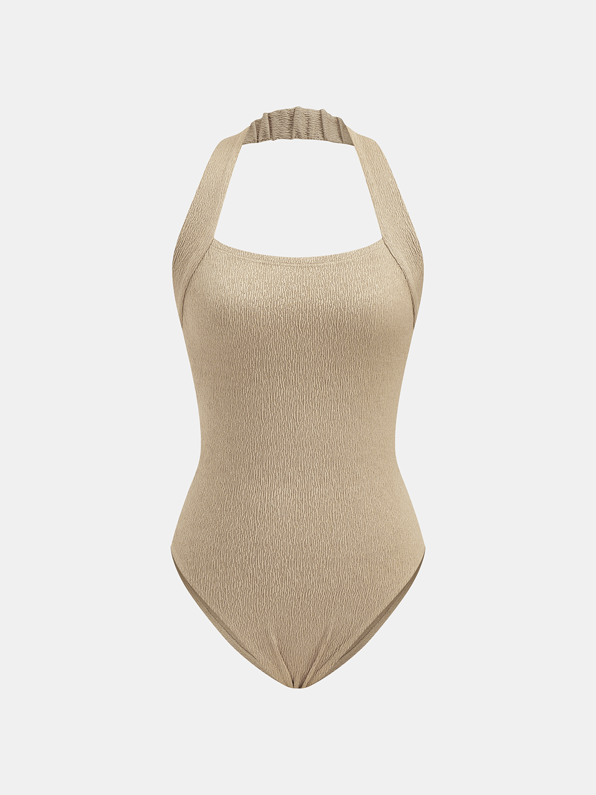 Crinkle Texture Halter Neck Sleeveless Bodysuit