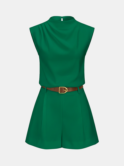 Draped Sleeveless Top & Belted Shorts Set
