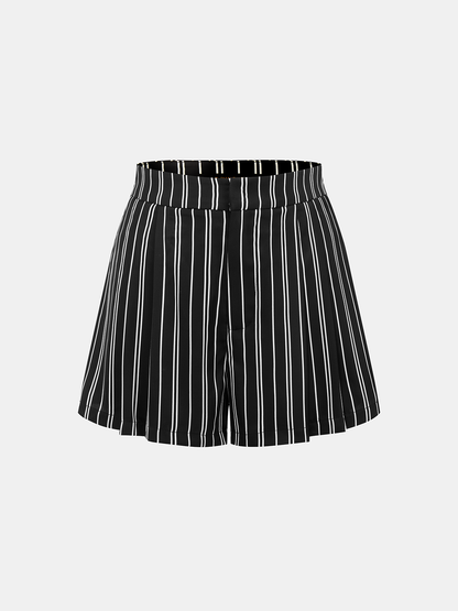 Satin Wrap Bodysuit & Striped Shorts Set