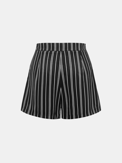 Satin Wrap Bodysuit & Striped Shorts Set