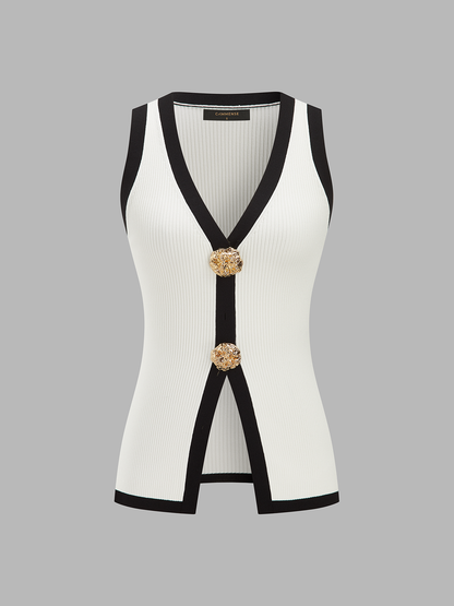 Contrast Trim Ribbed Knit Vest