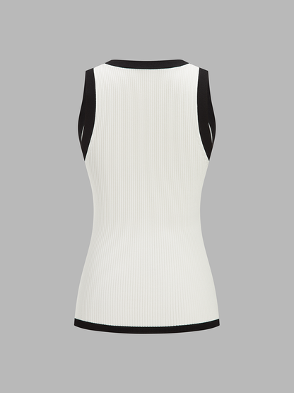 Contrast Trim Ribbed Knit Vest