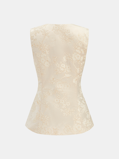 Floral Jacquard Sleeveless Vest & Shorts Set
