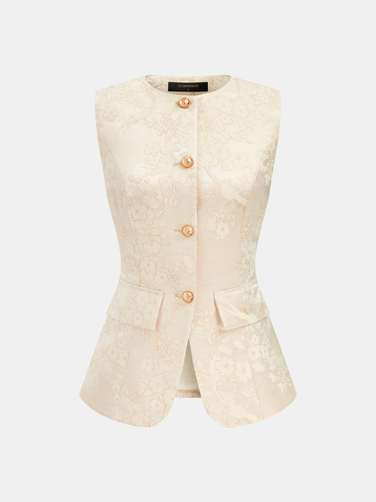 Floral Jacquard Sleeveless Vest & Shorts Set