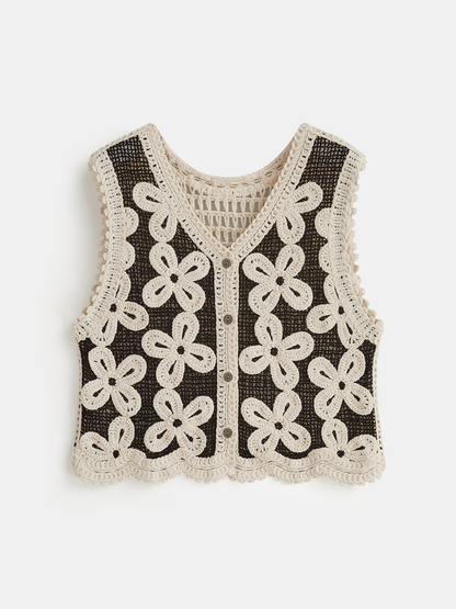 Floral Crochet V-Neck Vest