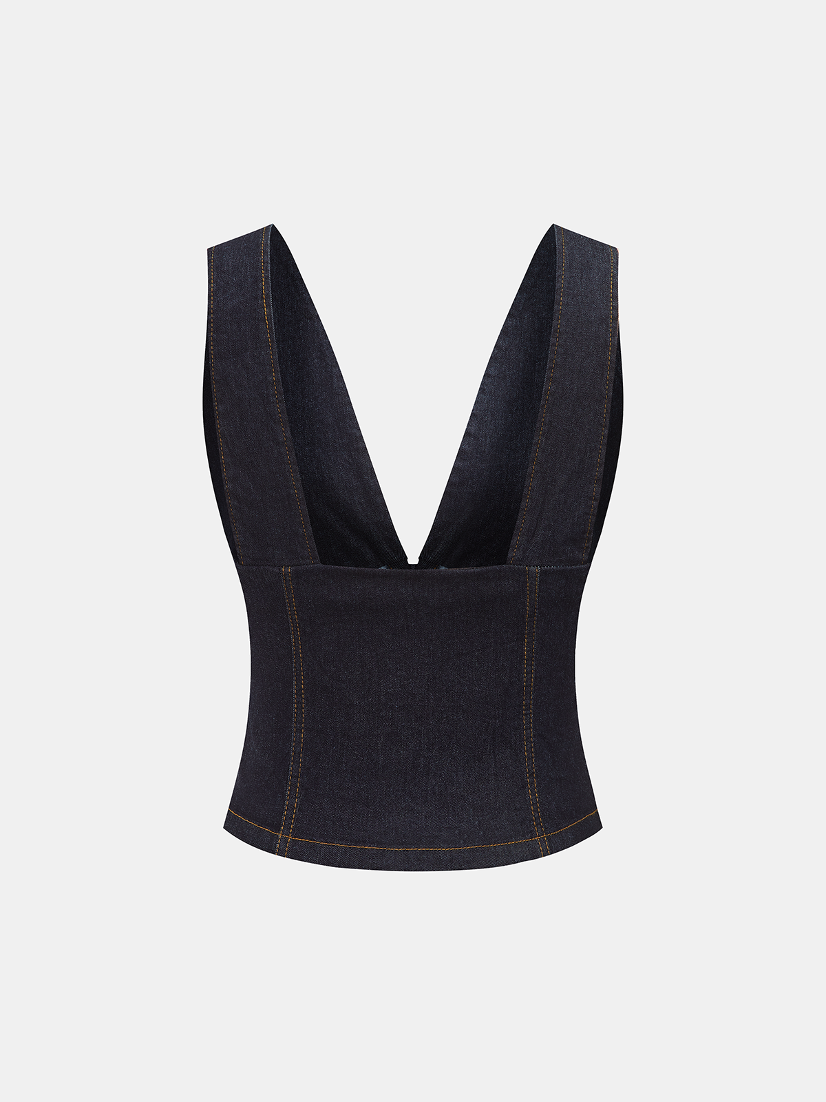 Metal Button Denim Deep V-Neck Tank Top