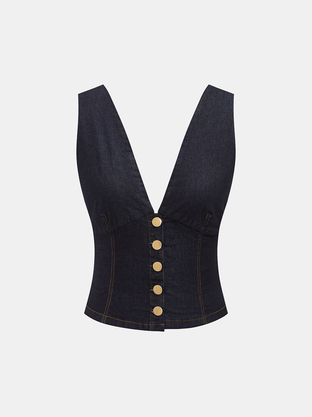 Metal Button Denim Deep V-Neck Tank Top