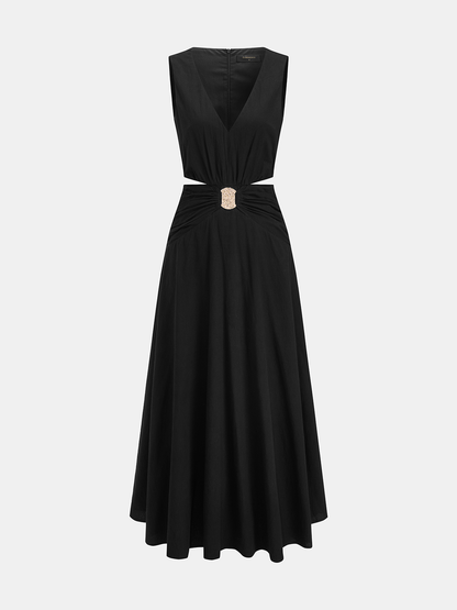 Deep V Cut Out Waist Sleeveless Maxi Dress