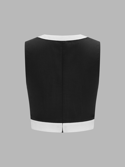 Contrast Trim Crop Top & Slit Midi Skirt Set