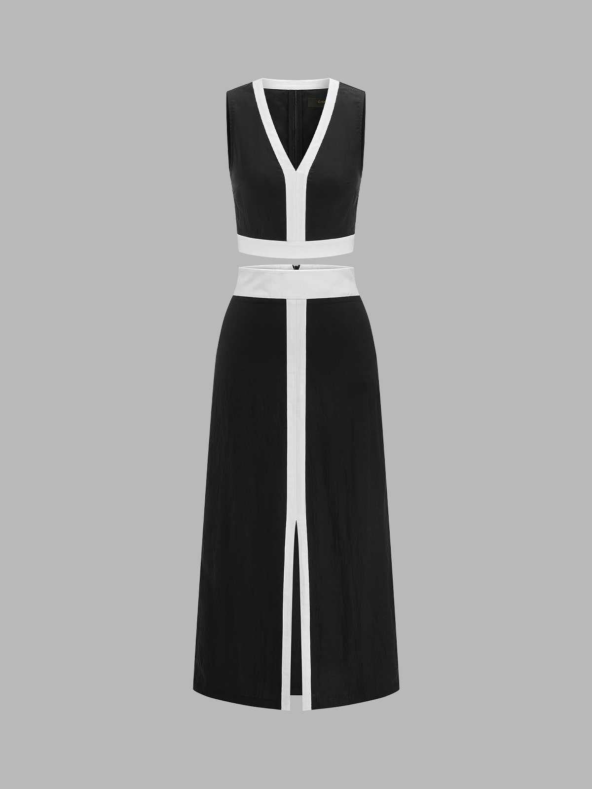 Contrast Trim Crop Top & Slit Midi Skirt Set