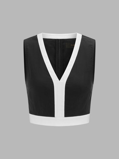 Contrast Trim Crop Top & Slit Midi Skirt Set