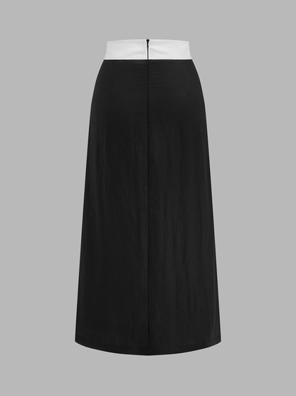 Contrast Trim Crop Top & Slit Midi Skirt Set