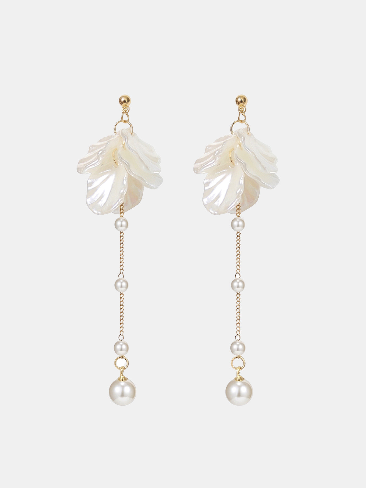 Flower Pearl Long Drop Earrings