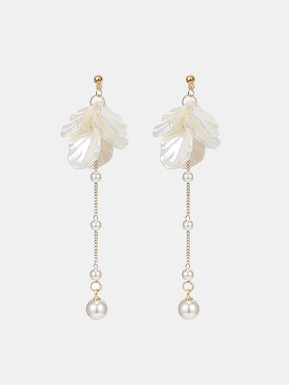 Flower Pearl Long Drop Earrings