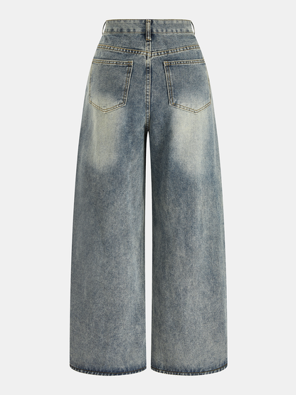 Asymmetric Button Wide Leg Jeans