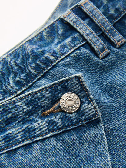Layered Waistband Asymmetric Denim Skort