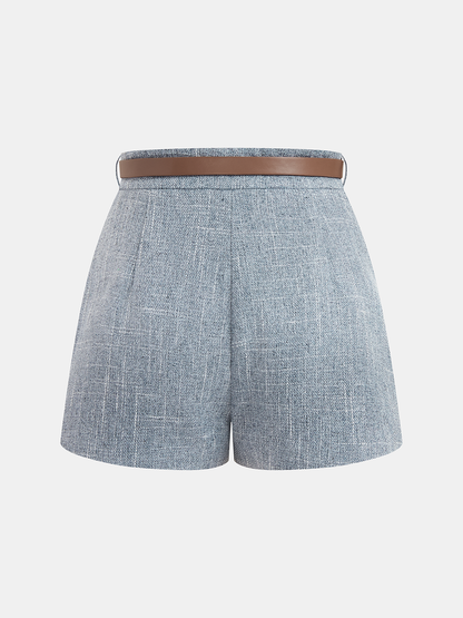 Belted Mid-Waist Casual Shorts