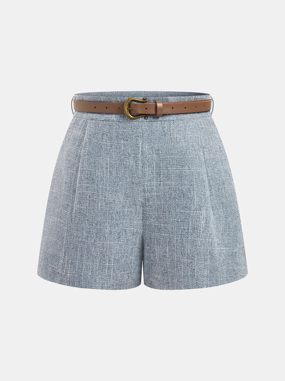 Belted Mid-Waist Casual Shorts