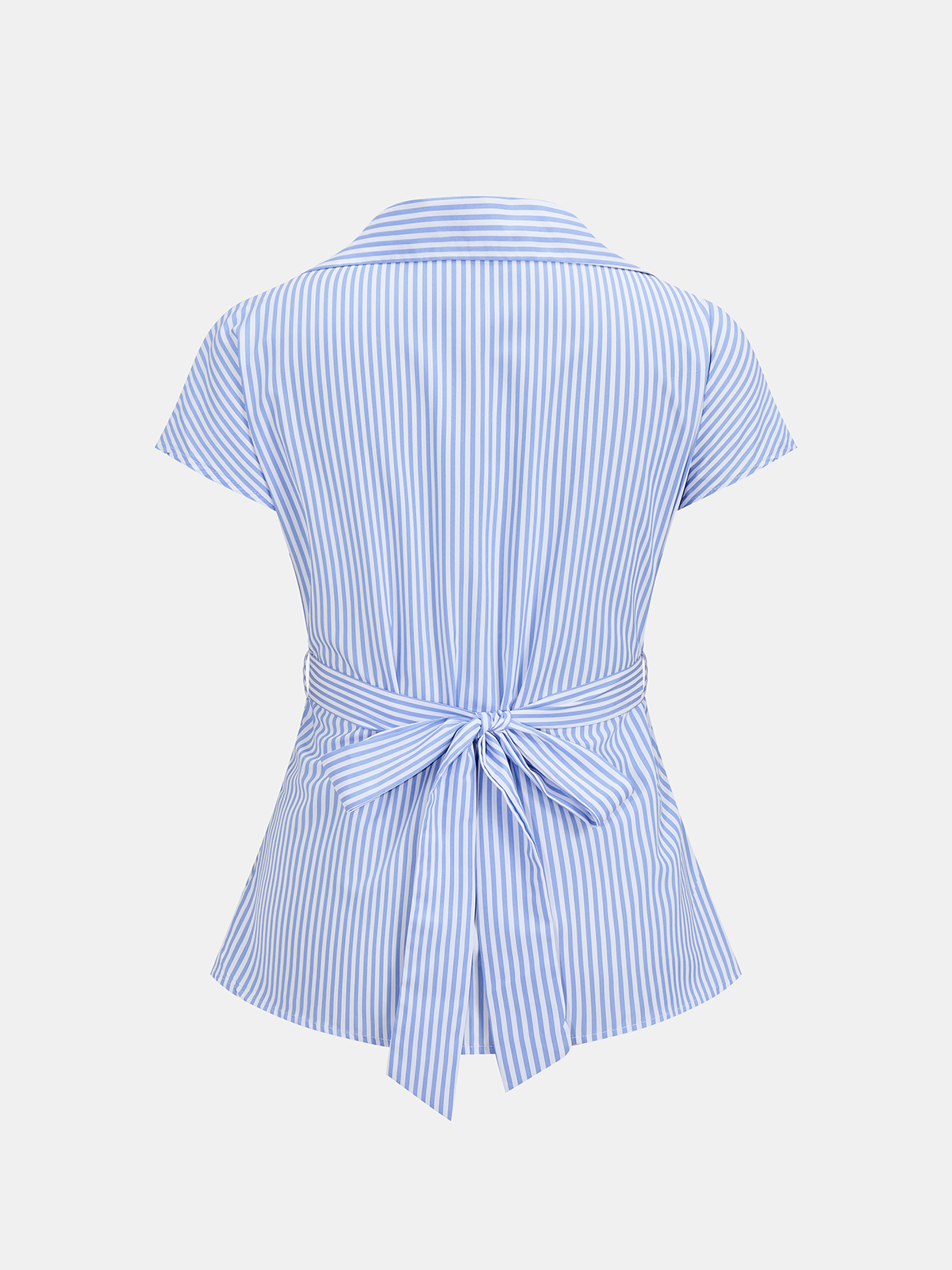 Striped Short Sleeve Wrap Tie-Back Shirt
