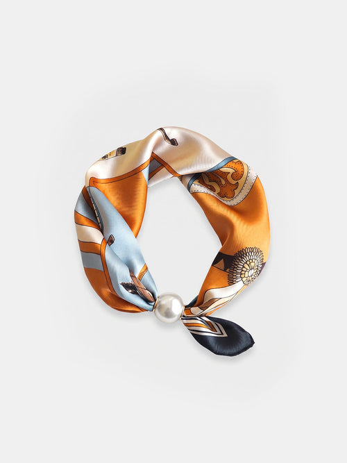 Pearl Buckle Printed Scarf