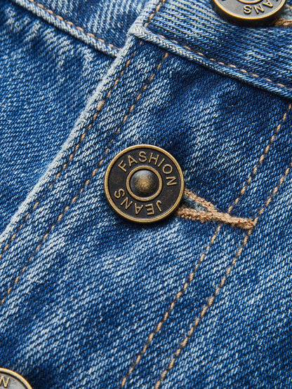Asymmetrical Button Denim Shorts