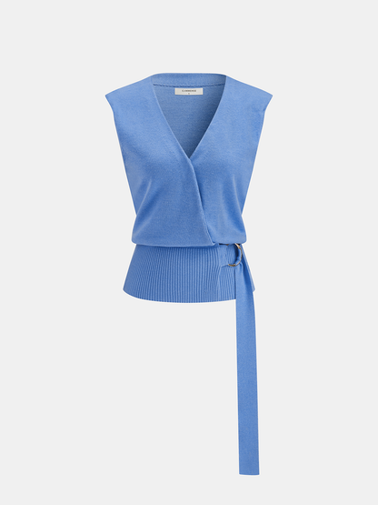 V-Neck Tie Waist Knit Vest
