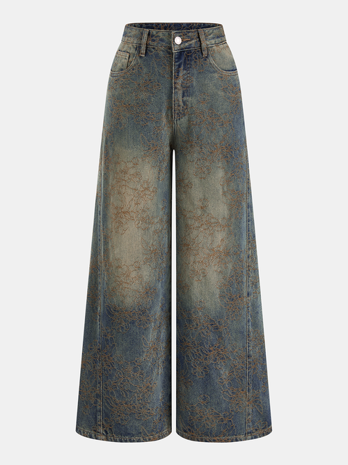 Jacquard Wide Leg Denim Pants