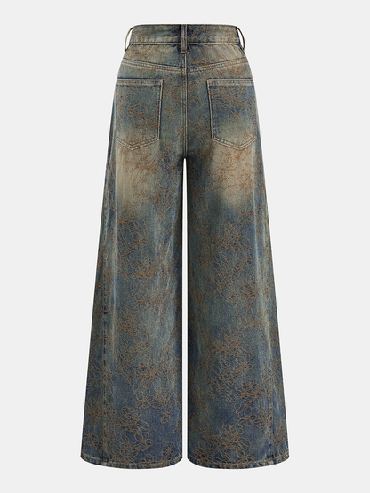 Jacquard Wide Leg Denim Pants