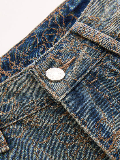 Jacquard Wide Leg Denim Pants