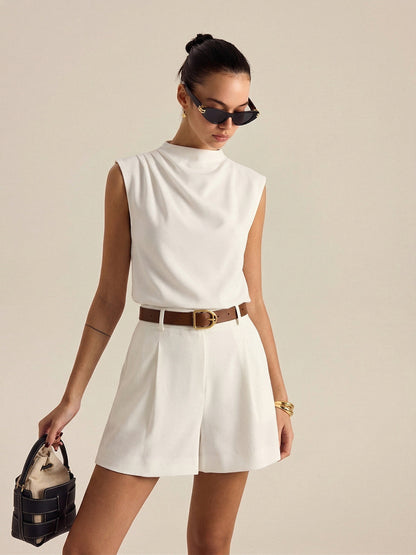 Draped Sleeveless Top & Belted Shorts Set