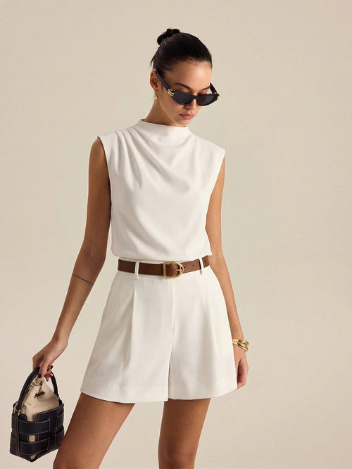 Draped Sleeveless Top & Belted Shorts Set