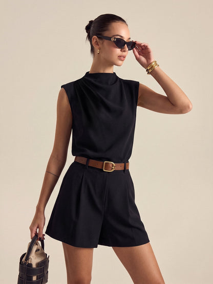 Draped Sleeveless Top & Belted Shorts Set