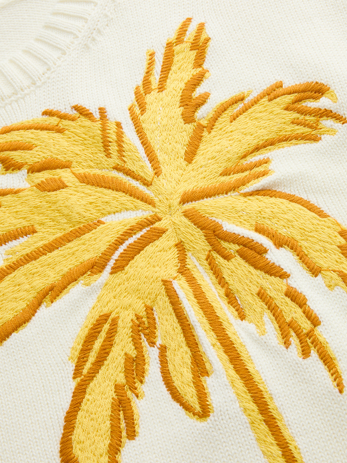 Embroidered Palm Tree Short Sleeve Knit Top