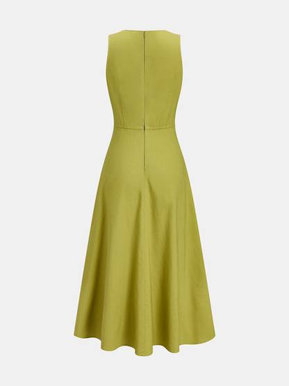 Cutout Sleeveless Cotton Linen Maxi Dress