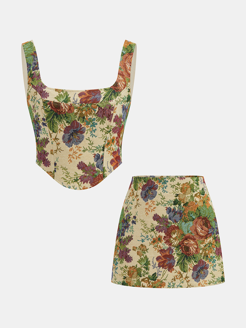 Floral Printed Corset & Mini Skirt Set