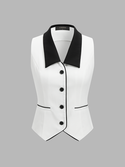 Cotton Linen Contrast Collar Vest & Shorts Set