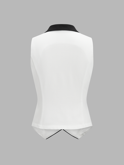 Cotton Linen Contrast Collar Vest & Shorts Set