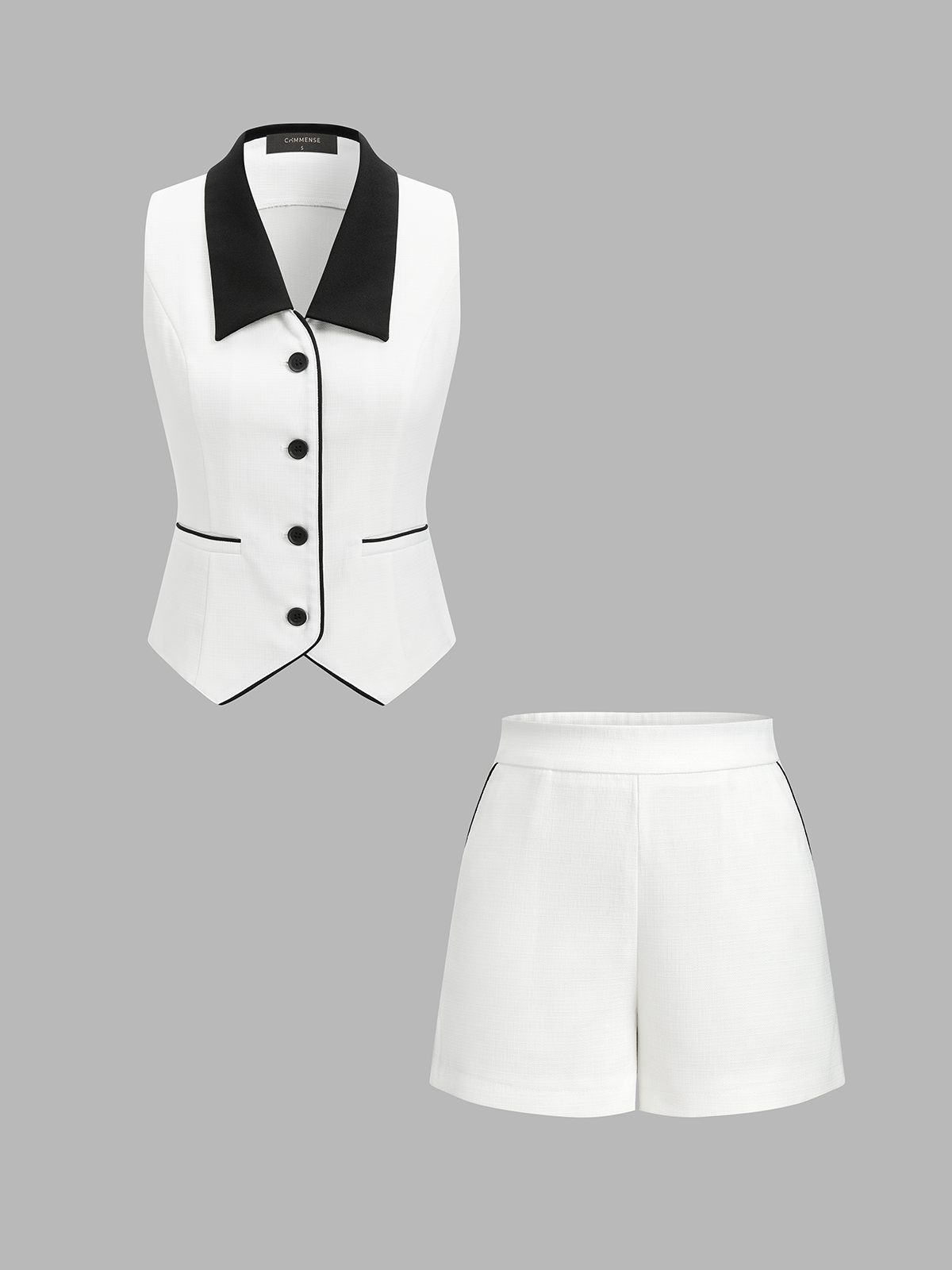 Cotton Linen Contrast Collar Vest & Shorts Set
