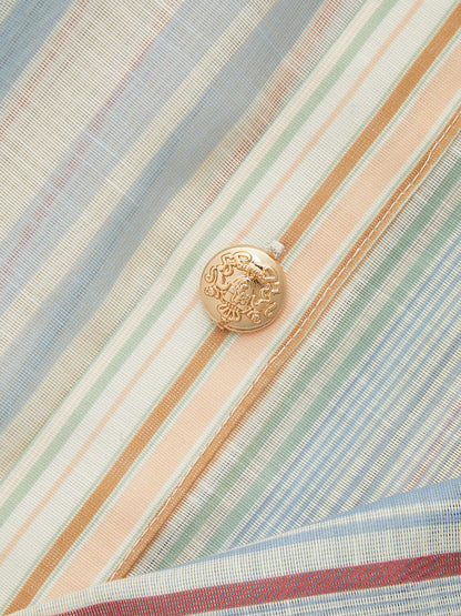 Semi-Sheer Rainbow Striped Tie Waist Blouse